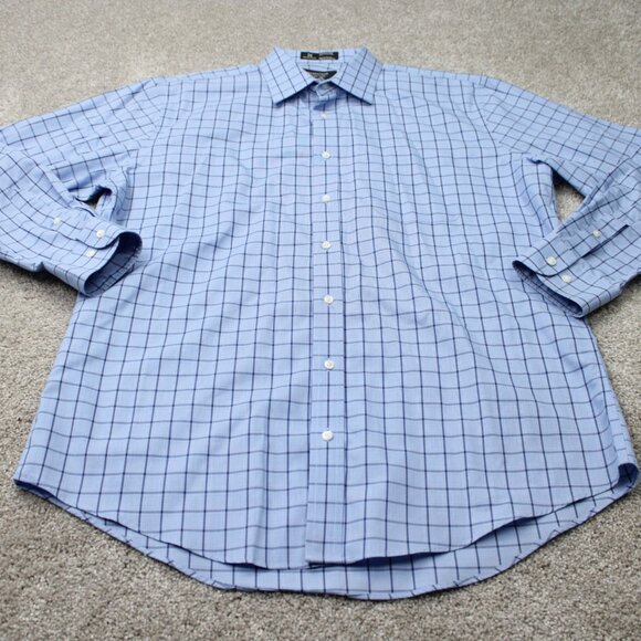 Nordstrom Shirt Mens 17, 34/35 Blue Smartcare Wrinkle-Free Cotton Trim Fit L/S - Picture 3 of 13